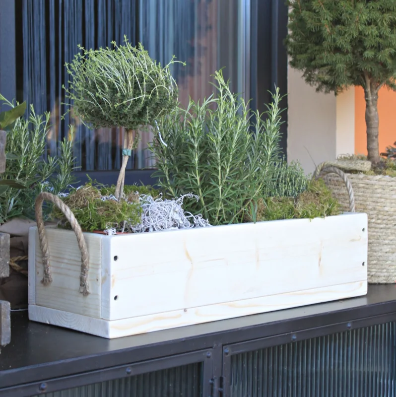 Blumenkasten " Das Original von Dekorie " aus Holz mit Leinen Griffen 30 - 90 cm breit / 19,5 cm tief / in natur