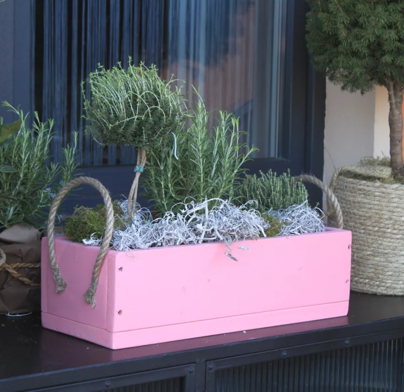 Blumenkasten " Das Original von Dekorie " aus Holz mit Leinen Griffen 30 - 90 cm breit / 19,5 cm tief / in pink