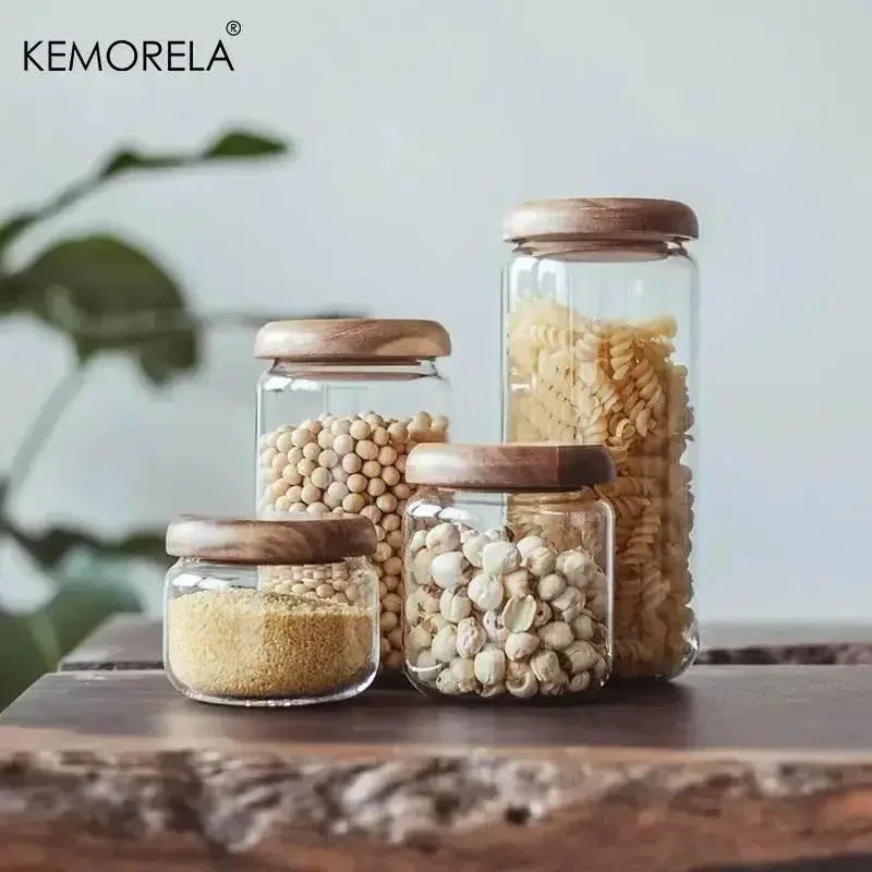 KEMORELA Transparenter Vorratsbehälter mit Holzdeckel (4 Größen) - Kochschein