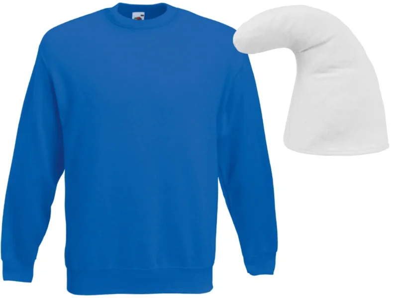 Zwergen Kostüm im Schlumpf-Stil – blauer Pullover mit weißer Zwergenmütze – Verkleidung für Karneval & Fasching – Unisex Outfit für Erwachsene