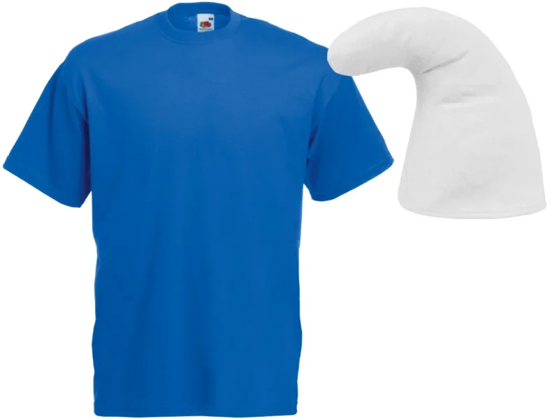 Zwergen Kostüm im Schlumpf-Stil – blaues T-Shirt mit weißer Zwergenmütze – Verkleidung für Karneval & Fasching – Unisex Outfit für Erwachsene