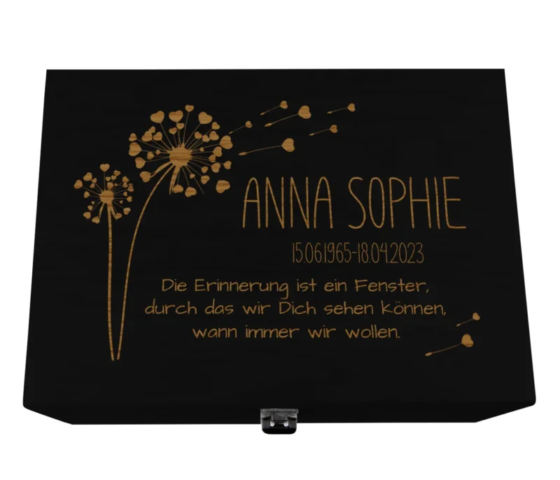 Trauerbox schwarz personalisiert – Erinnerungsbox für Sternenkinder, Angehörige & Freunde – Individuelle Holzbox mit Gravur – Persönliches Andenken & Trost-Geschenk in schweren Zeiten