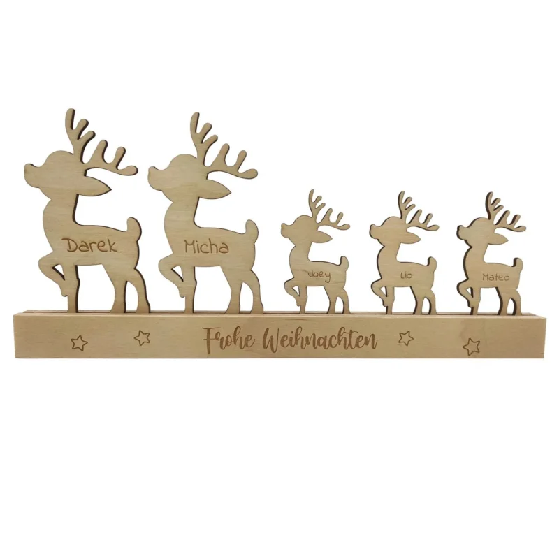 Weihnachtsdeko Elch personalisiert Holz Rentier Holzaufsteller Winterdekoration zum Hinstellen Familie Gravur Wunschname Geschenk