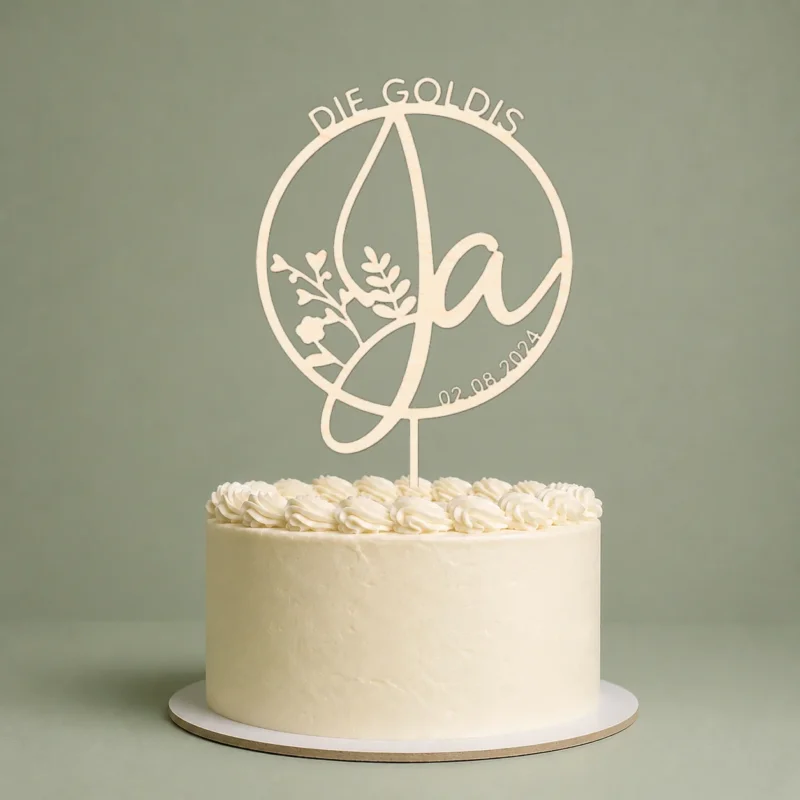 Alsino Personalisierter Kuchentopper für Hochzeiten –"Ja" & Datum & Namen