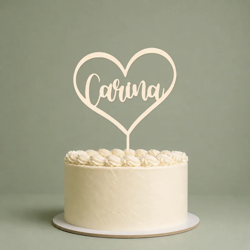 Cake Topper Herz personalisiert mit Namen - für Hochzeitstorten - Breite: 15 cm, Tortenstecker Kuchenstecker Hochzeit
