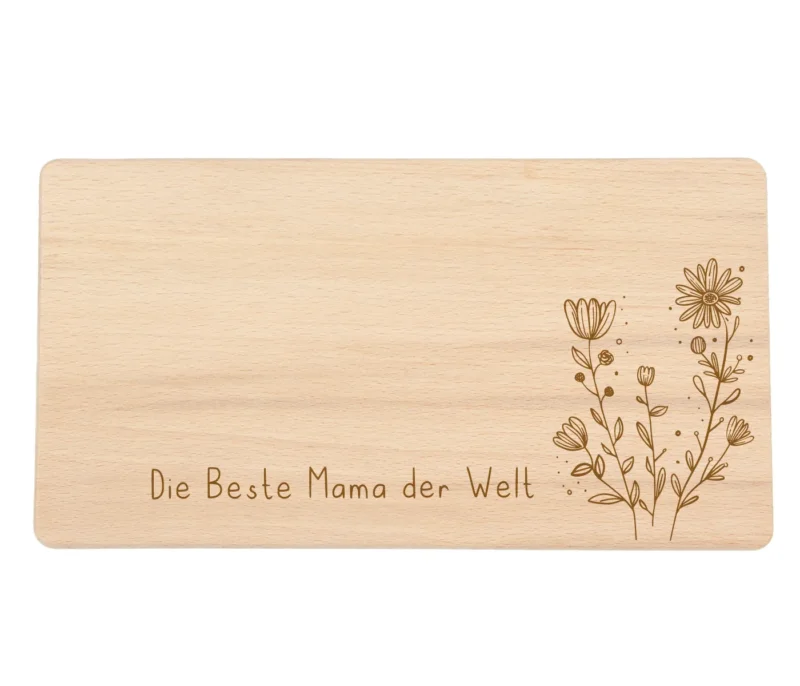 Frühstücksbrettchen mit Gravur - Geschenk für Mama Mutti Muttertag, 22 x 11,5 cm - Holzbrett Frühstück