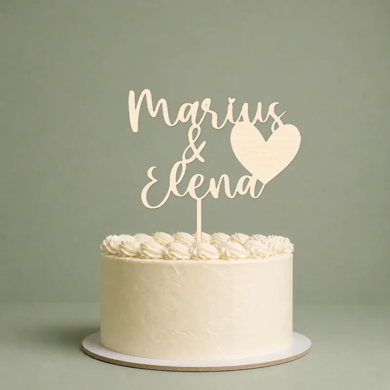 Alsino Cake Topper Hochzeit mit Gravur Wunschnamen - Kuchenstecker Tortendeko Hochzeitsdeko - Holz & Acryl