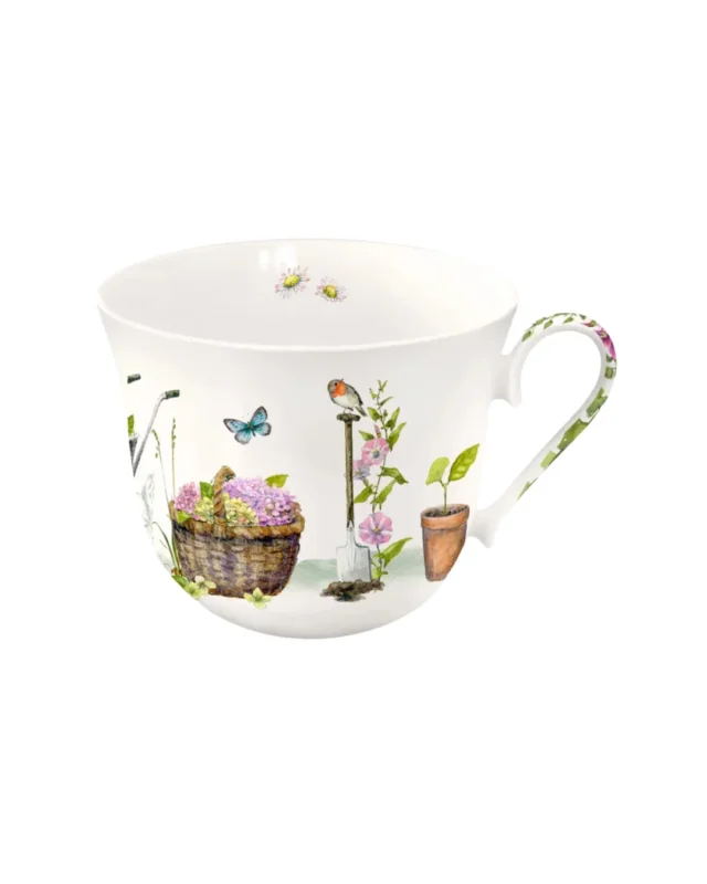 Lieblingstasse Garten vom Grätz Verlag mit Tieren im Blumengarten als Motiv vor weißem Hintergrund.