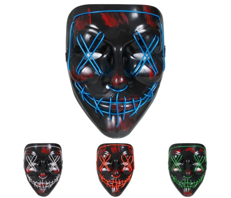 Halloween Maske LED Leuchtmaske Gruselmaske für Erwachsene & Kinder Party Maske mit Licht Effekt Unisex Kostüm Accessoire für Halloween Karneval Fasching Festival