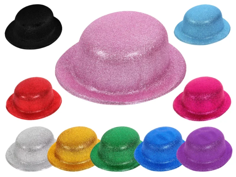 Glitzerhut Melone - Partyhut mit Glitzer - Kostüm Accessoire für Damen Herren