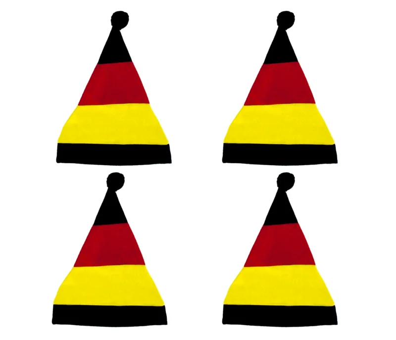 Weihnachtsmann Mützen Set Deutschland Nikolausmütze schwarz rot gold mit Bommel Stretch Weihnachtsmütze Fanartikel für Erwachsene Fußball Party Karneval Fasching Xmas Accessoire
