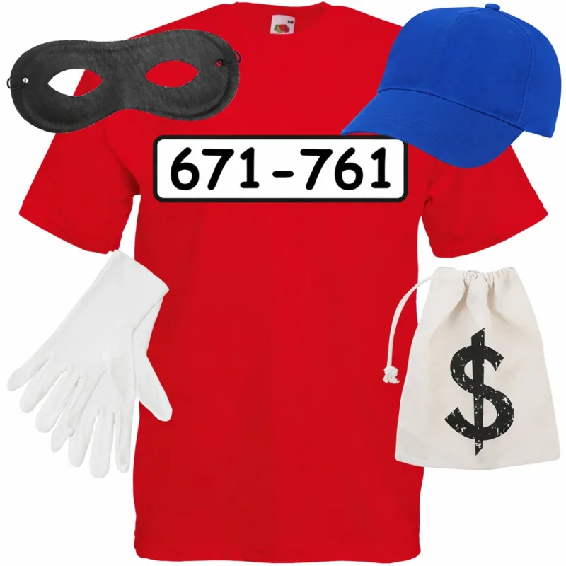 Panzerknacker T-Shirt Kostüm Royalblau – Fan Set Outfit für Karneval & Fasching – Räuber Gauner Verkleidung – Gruppenkostüm für Erwachsene