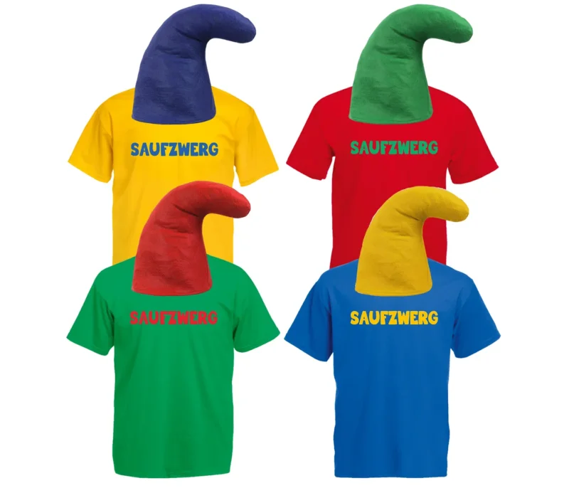 Saufzwerg Kostüm Set mit T-Shirt & Mütze – Trinkfestes Zwerg Kostüm für Karneval & Fasching – Party Verkleidung