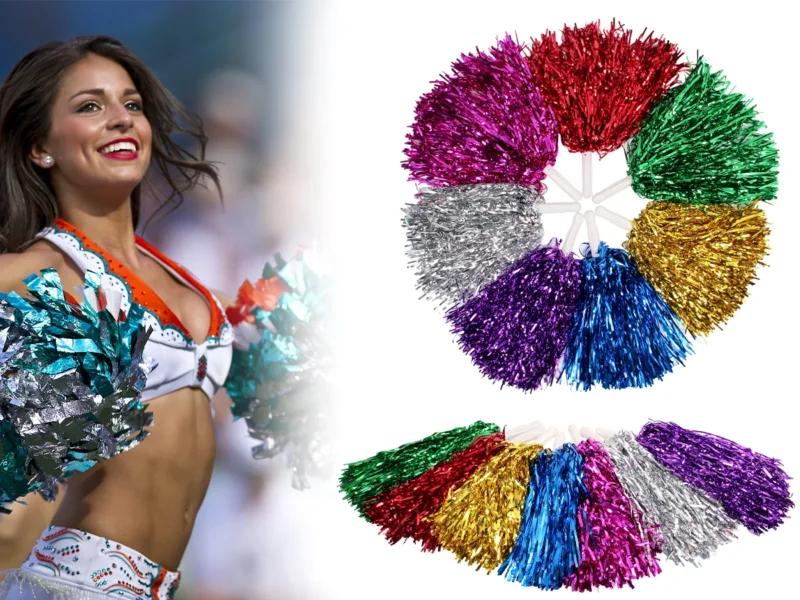 Pom Poms Cheerleader Metallic – 2 Stück – Glitzernde Tanz- & Show-Puschel in Lila, Pink, Blau, Gold, Silber, Grün & Rot – Zubehör für Cheerleader, Tanzgruppen & Karneval