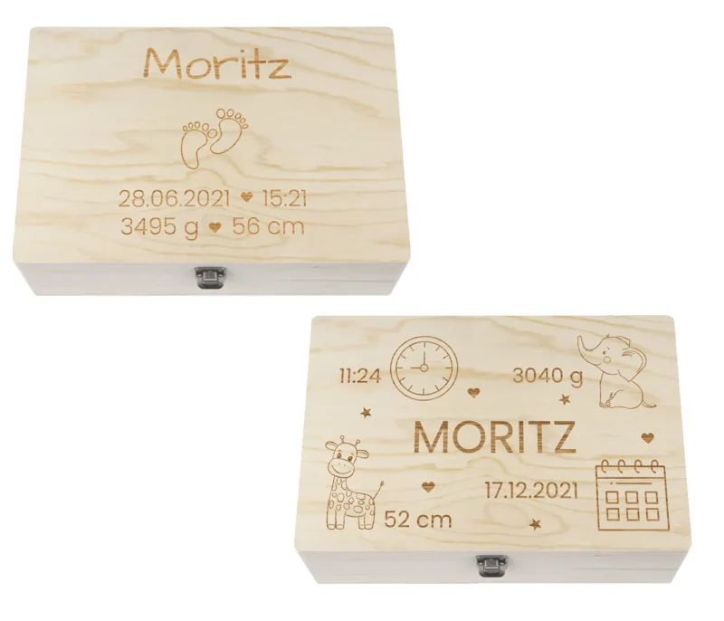 Holzkiste mit Deckel für die Geburt - personalisiert