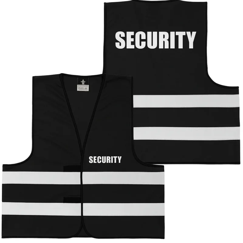 Security Warnweste Schwarz – Klettverschluss & Front/Back-Druck – für Türsteher, Ordner, Event & Club – Größen M–4XL