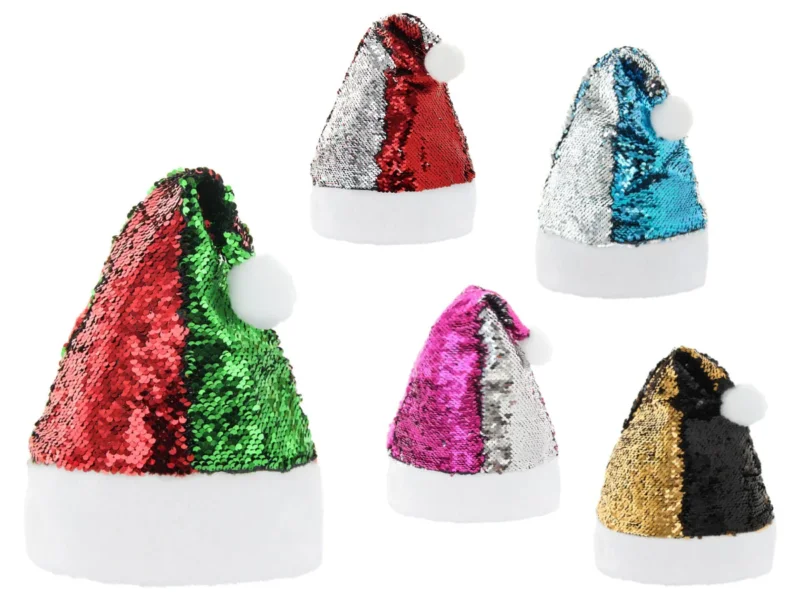 Santa Magix Weihnachtsmütze mit Wendepailletten Nikolausmütze mit Bommel Glitzer Weihnachtsmützen für Damen Herren Kinder Party Kostüm Accessoire Weihnachten