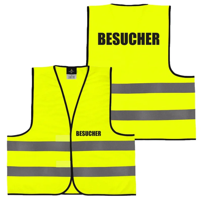 Warnweste mit Aufdruck BESUCHER – Sicherheitsweste mit Rücken- & Frontdruck – reflektierende Signalweste Gelb/Orange – Größen M bis 6XL – ideal für Baustelle, Lager, Betrieb, Event & Besucherkennzeichnung