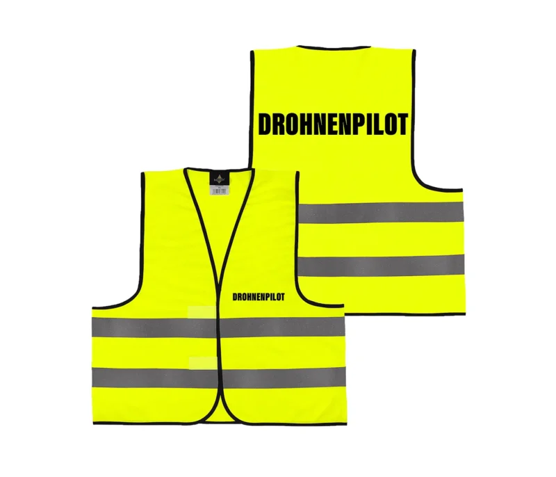 Alsino Warnweste mit Aufdruck - 5er 10er Sets Sicherheitsweste Drohnenpilot Sicherheit Personal Rücken/Front- Druck - Gelb Orange M/XL/XXL/5XL