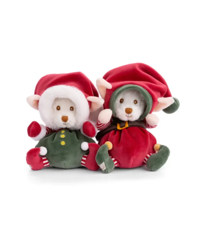 Zwei Weihnachtselfen Ziggy von Bukowski in rot-grünen Outfits