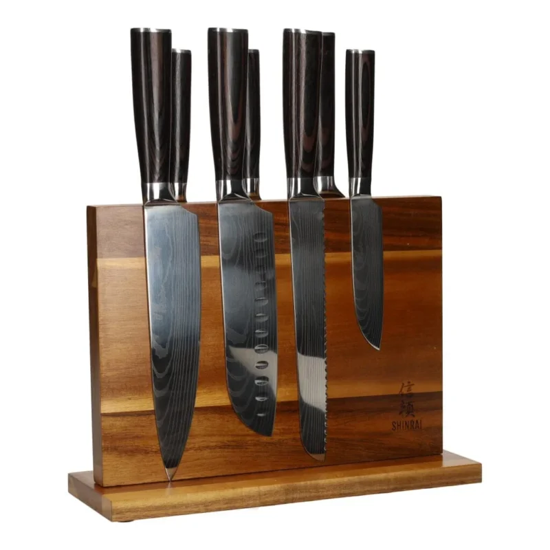 Damascus print 7-delige Messenset + Magnetisch Messenblok Dubbelzijdig Messenset met blok Shinrai Knives