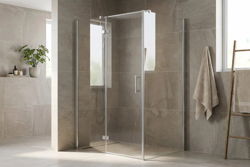 Match dreiseitige Dusche mit Drehtür und zwei Seitenwänden aus 6 mm ESG-Glas