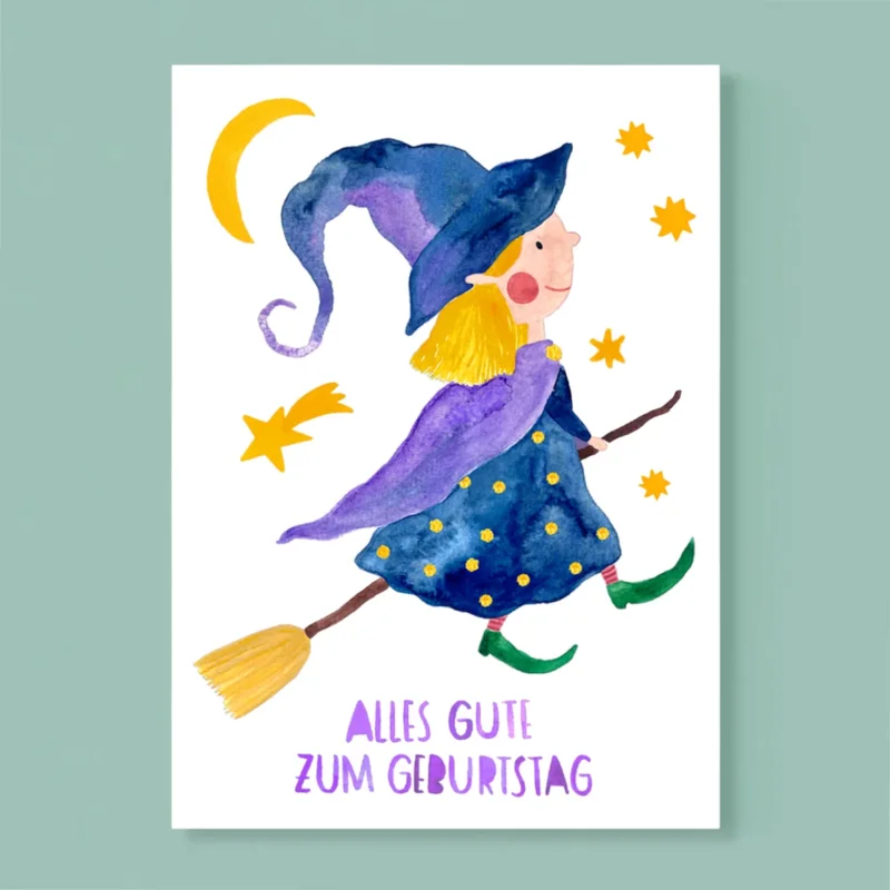 Postkarte zum Geburtstag von Frau Ottilie_Geburtstagshexe_Alles Gute zum Geburtstag