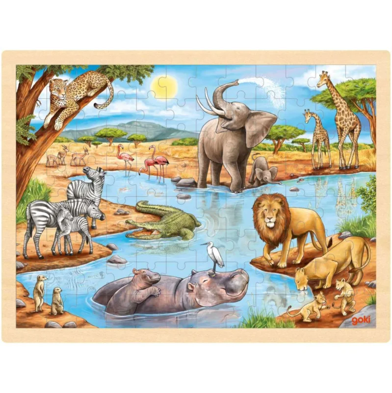 Goki-Holze-Einlegepuzzle-afrikanische Savanne-96 Teile