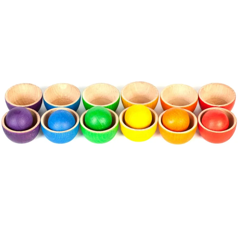 Grapat 6 Holzkugeln und 12 Schälchen in Regenbogenfarbe