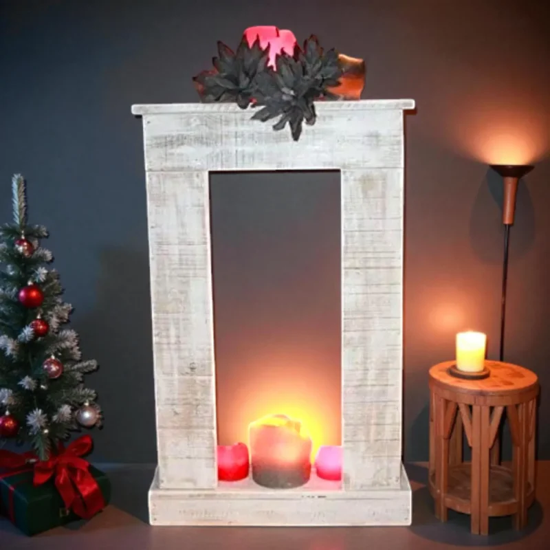 Kaminumrandung mit Sockel Antikweiß Shabby Vintage Kaminsims Dekokamin fertig montiert