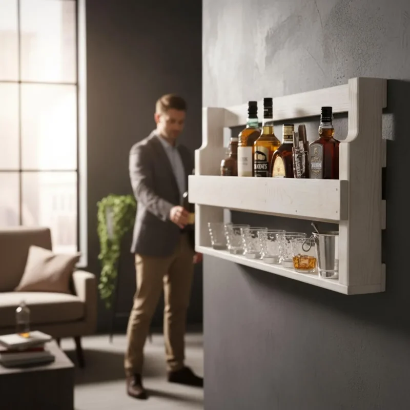 Whisky Regal aus Holz - mit Gläserhalter - Weiß - Industrie Stil - fertig montiert - Wandbar