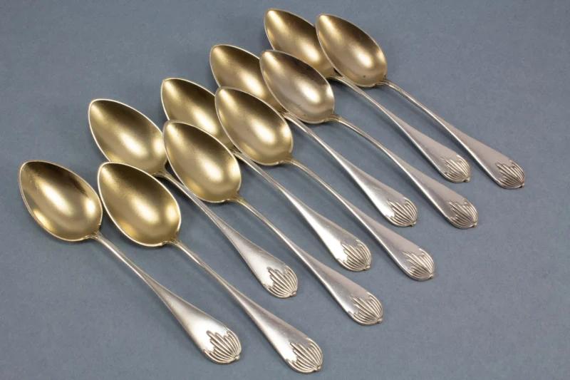 10 antique mocha spoons of 800 silver, Wilhelm Binder