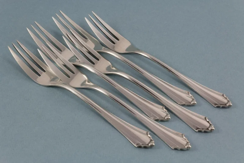 Six silver cake forks by BSF, 800 silver