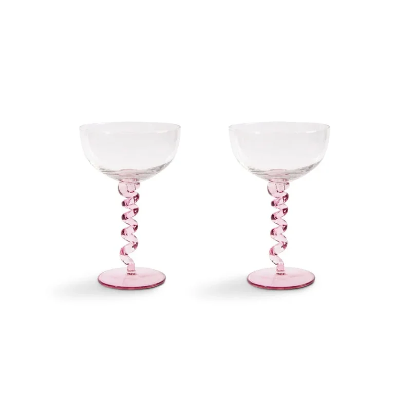 &Klevering - Coupe spiraal roze set van 2 Cocktail glazen &Klevering