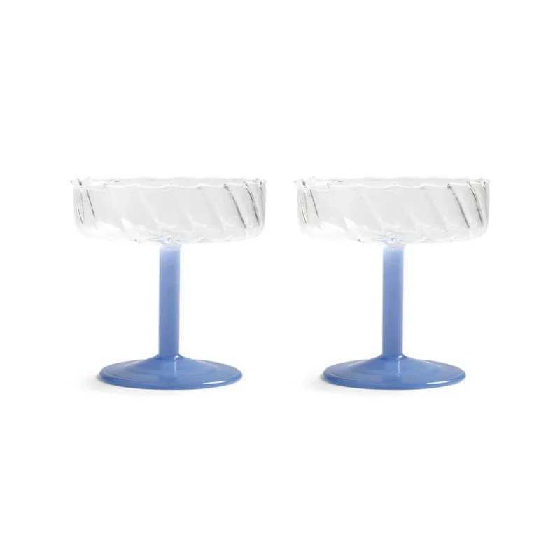 &Klevering - Coupe twirl blauw set van 2 Cocktail glazen &Klevering