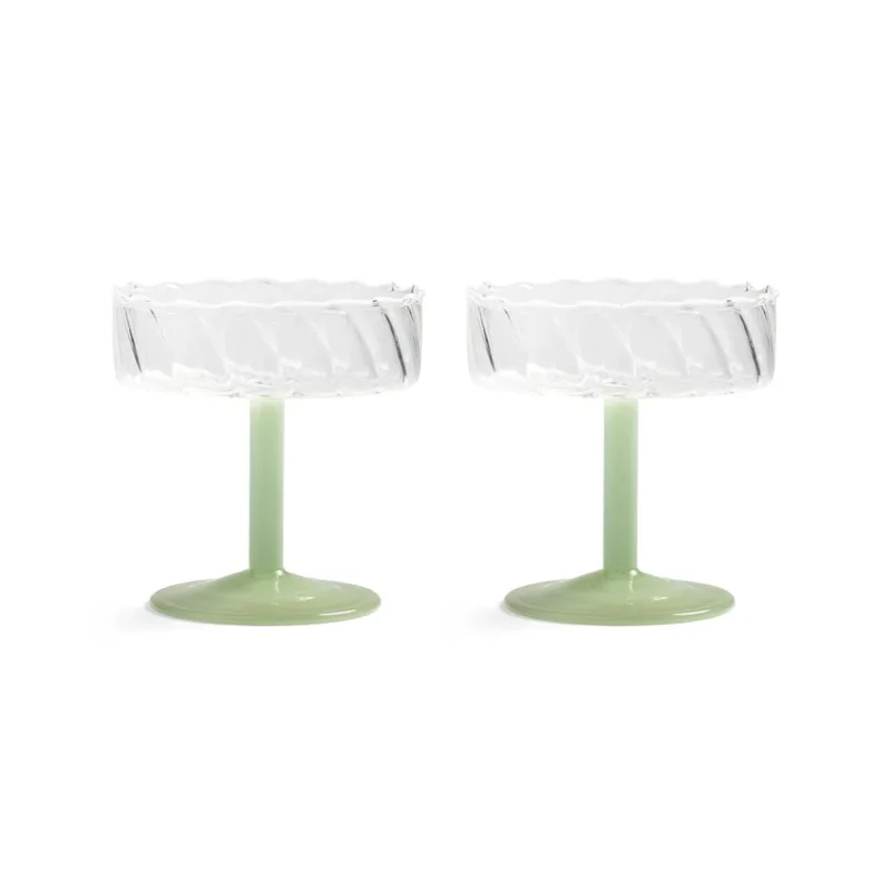 &Klevering - Coupe twirl groen set van 2 Cocktail glazen &Klevering