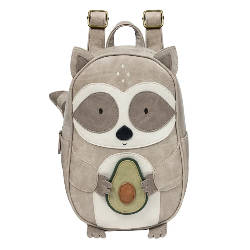 Kinderrucksack Großer Waschbär Waldemar mit Avocado-Patch
