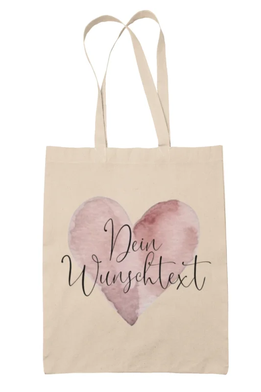 Personalisierbarer Baumwollbeutel mit Pastellfarbenden Herz-Druck & Wunschtext – Perfekte Geschenkidee!