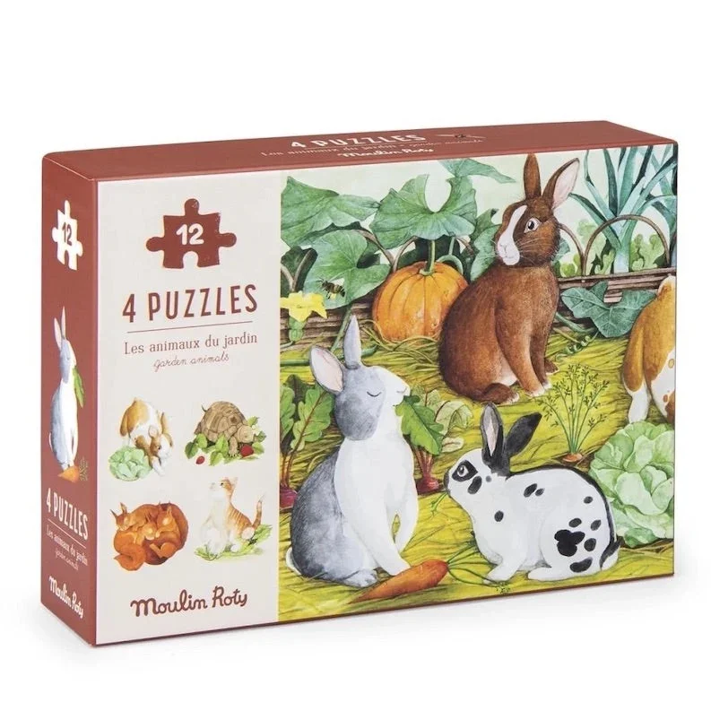 Verpackung von 4 Mini Puzzle Tiere von Moulin Roty