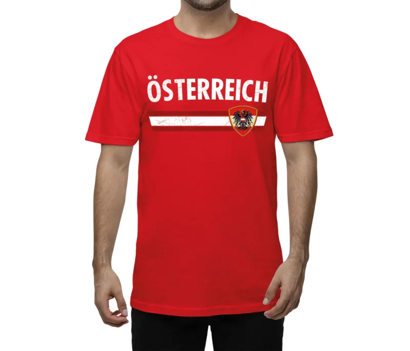 Österreich T Shirt Herren Damen Unisex – Austria Österreich Fahne – EM WM Fußball Fan Shirt Nationalflagge – Motiv wählbar mit oder ohne 10 – Kurzarm Rundhals Größen S–3XL