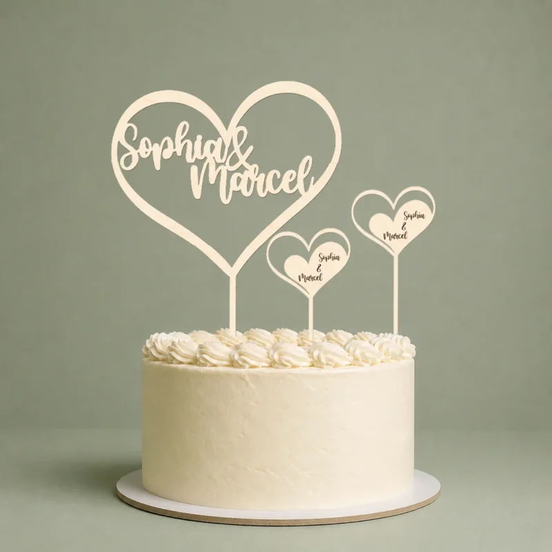 Cake Topper Set "Herz" – 1 großes Herz & 2 kleine Herzen – Perfekte Tortendekoration