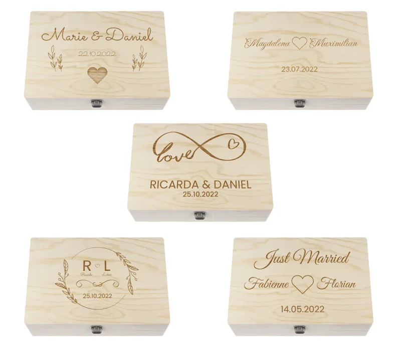 Holzkiste mit Deckel für die Hochzeit - personalisiert