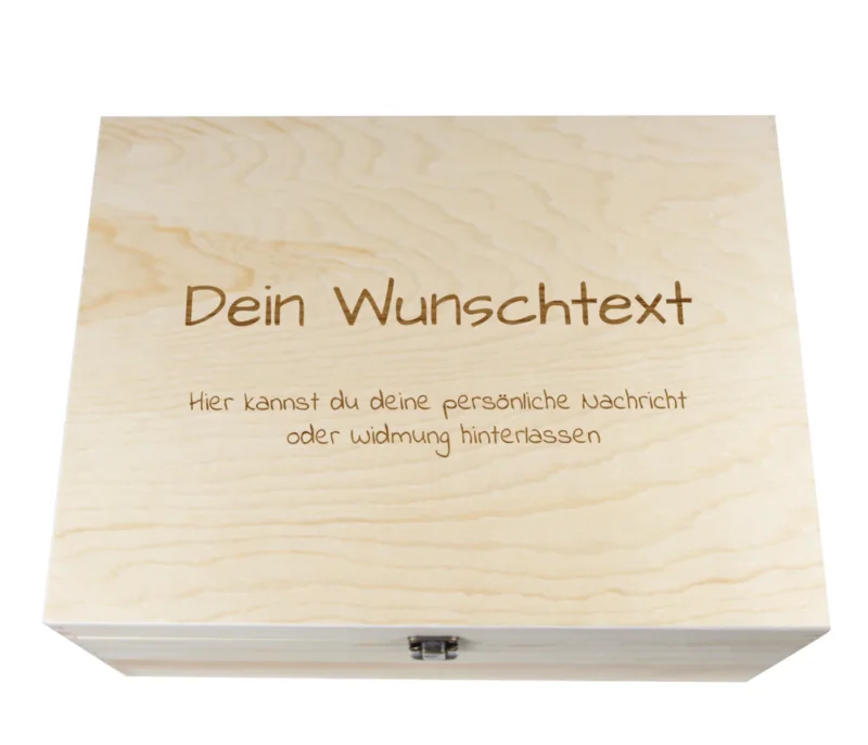 Personalisierte Holzkiste aus FSC Naturholz mit Gravur – Holzbox mit Wunschtext als Geschenkbox – Individuell gravierte Holz Kiste für Erinnerungen, Schmuck, Fotos & Geschenke – Nachhaltiges FSC Holz